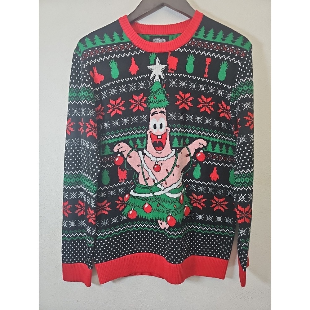 SpongeBob Patrick Star Christmas Ugly‎ Sweater Men's M Black Holiday Nickelodeon